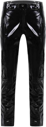 Чоловічі шкіряні лосини Wetlook з еластичною тканиною, обтягуючого крою, чорного кольору. Лосини з еластичною тканиною, обтягуючого крою, з кишенею, чорного кольору.