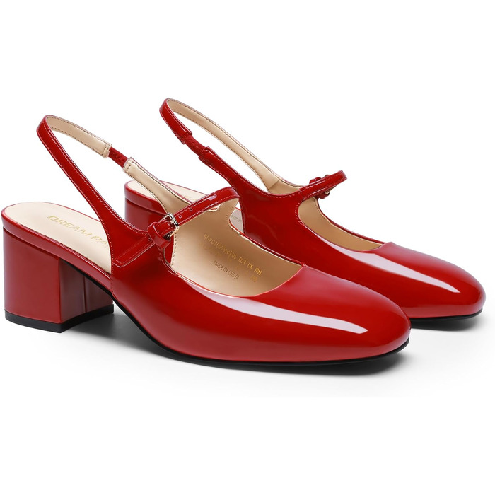 Жіночі туфлі Mary Jane DREAM PAIRS на низькому товстому каблуці, червоні pumps з квадратним носком та ремінцем slingback для офісу та вечірок (40 EU)
