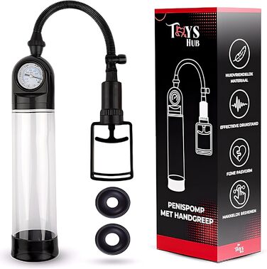 Пумпа для збільшення статевого члена з ручним приводом, 2 кільця, механізм натягу, барометричний дисплей, секс-іграшки для чоловіків, 22 см, прозора