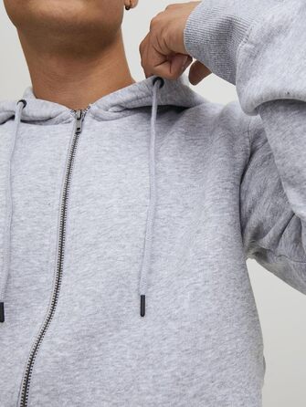 Чоловіча толстовка з капюшоном та блискавкою Jack & Jones JJEBRADLEY Sweat Zip Hood, Relaxed Fit, світло-сірий меланж