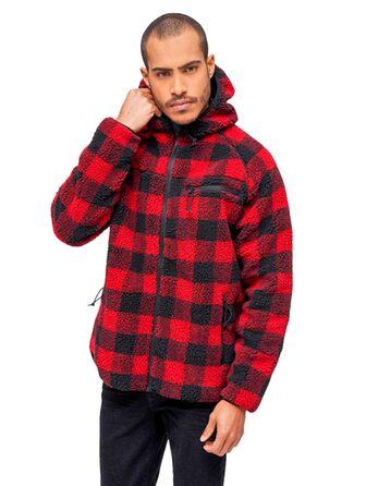 Чоловіча робоча куртка Brandit Teddyfleece Worker Jacket, теплий фліс, червоно-чорна, розмір 3XL