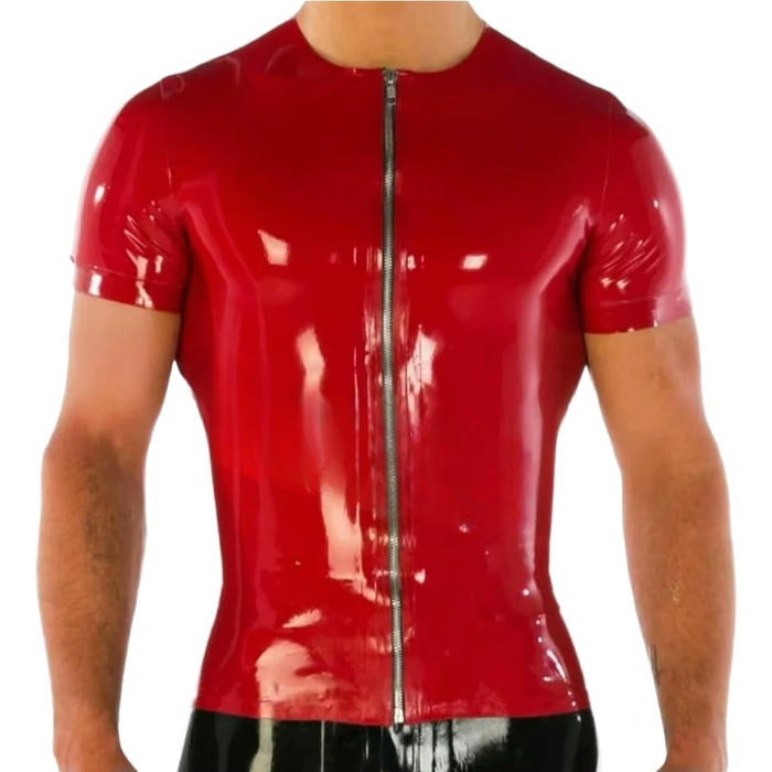 Чоловіча футболка-боді з натурального латексу TIANXIAOQWE з блискавкою спереду, червона, XXL (для костюмів, Хелловін, вечірки)