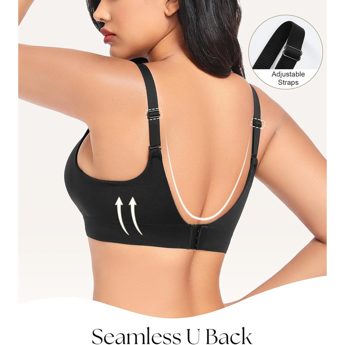 Натільний пуш-ап бюстгальтер для жінок без кісточок, бездротовий, з м'якою підтримкою, двошаровий чашечка, звичайні та великі розміри, V-подібний виріз, міцний бюстгальтер, чорний, S