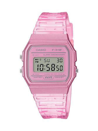 Класичний кварцовий годинник Casio F-91W Transparent Pink: водонепроникний, зі стопосекундою, будильником та календарем