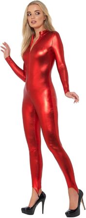 Костюм-комбінезон MIMIKRY Catsuit Rot Metallic Teufel Boxenluder Domina з лаку та шкіри, червоний, XS