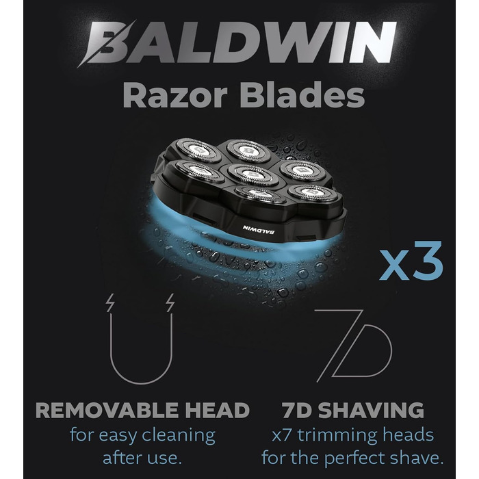 Тример для гоління голови BALDWIN 7D: магнітна голіва, водонепроникний electric head shaver для сухого та вологого гоління, набір з 3 змінними лезами