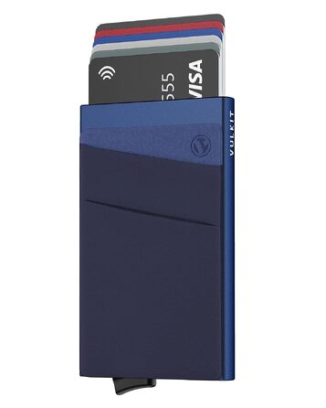 Чоловічий компактний картхолдер VULKIT з RFID/NFC захистом, міні-гаманець для 5-7 карт та купюр (Колір: Темно-синій)