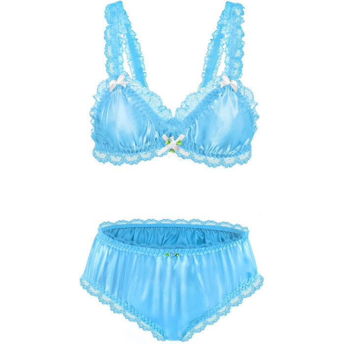 Набір спідньої білизни LittleForBig Sissy з мереживом та рюшами, блакитний, 4XL