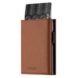 Шкіряний гаманець-картхолдер VULKIT з RFID-захистом, Pop-Up системою, відділенням для купюр, монет та вікном для ID (Sepia)
