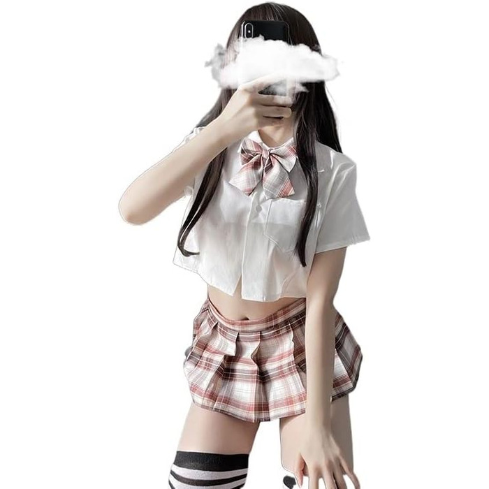 Костюм для рольових ігор: сексуальна шкільна форма Spice Girl з відкритим кроком, короткий складчастий спідниця для жінок, розмір 80-105 кг