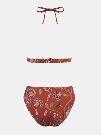 CUPSHE БІКІНІ СЕT: V-подібний виріз, зав'язки на шиї, висока талія, квітковий принт, мереживо, двочастинний купальник