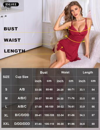 Babydoll RSLOVE для жінок - сексуальна нічна сорочка з мереживом, babydoll, нічна сорочка, червоний (M)