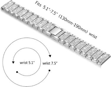 Металевий ремінець Abanen для годинників Fossil Gen 6 (жіночий) та Gen 5 (42 мм), 18 мм, сріблястий, з кристалами та швидким замком для Fossil Q Venture 3/4
