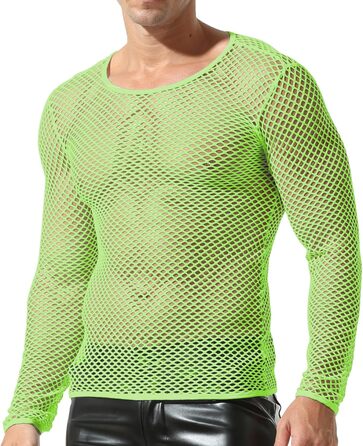 Чоловіча сітчаста футболка QiaTi з довгим рукавом, прозора, мереживна, зелена