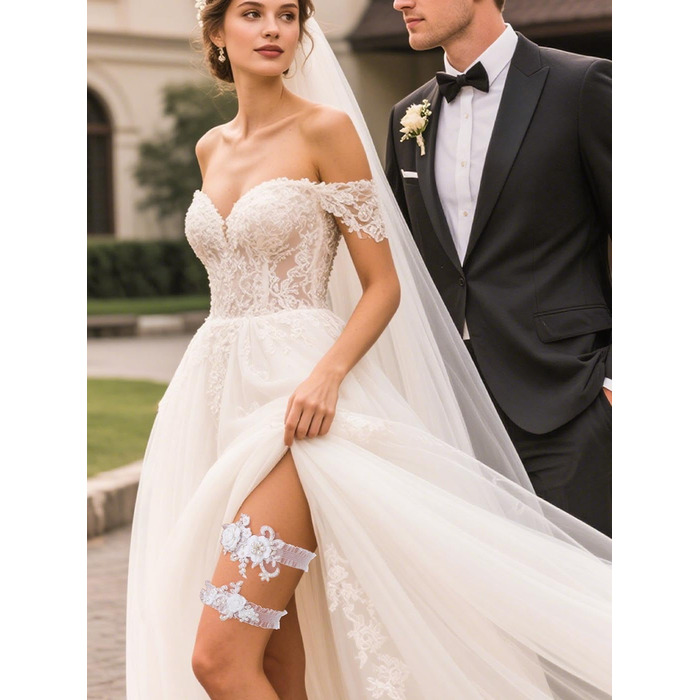 Стрічка для волосся нареченої Campsis, мереживна, для весілля