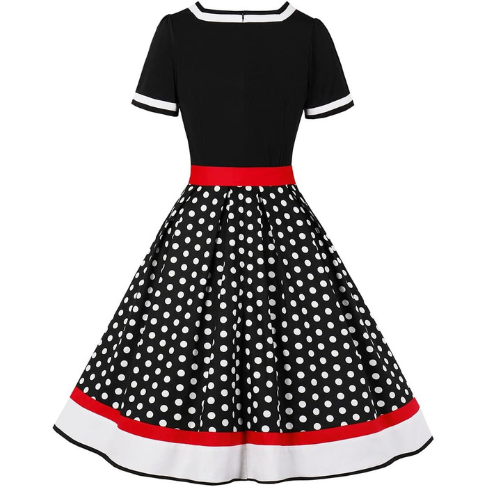 Сукня в стилі рокабіллі Odizli для жінок 50-х років. Короткий рукав, V-подібний виріз, принт у горошок, сукня-свінг для вечірки, весілля, чорна, розмір M