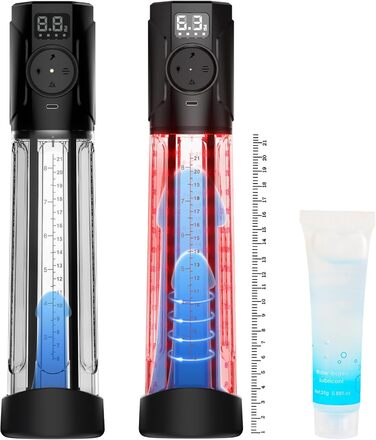 Електрична вакуумна помпа для збільшення пеніса з LED-червоною терапією, смарт-індикатором тиску, 3 рівні всмоктування та ручним режимом, вологостійка іграшка для чоловіків