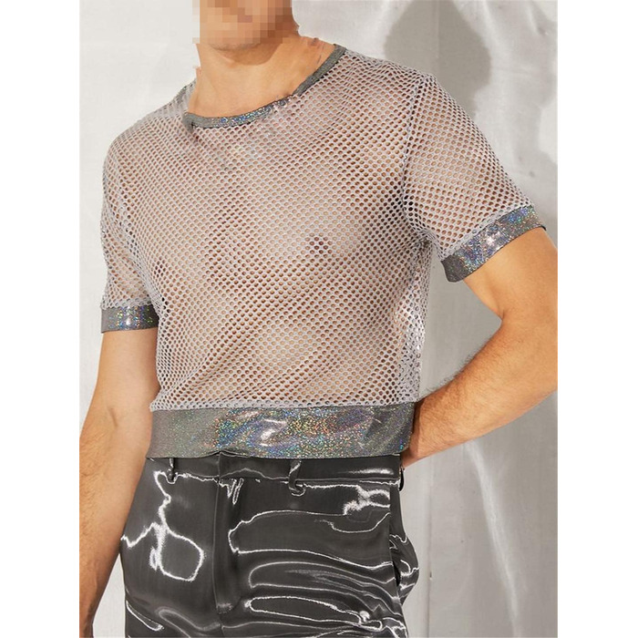Чоловіча футболка Deepsko з сітчастою вставкою, прозора, короткий рукав, сексуальний кроп-топ