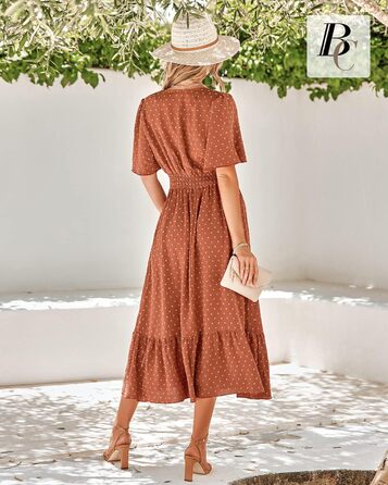 Сукня літня жіноча BebreezChic Boho елегантна довга з V-вирізом, висока талія, швейцарська сітка, з квітковим принтом, пляжна максі-сукня XL карамельного кольору