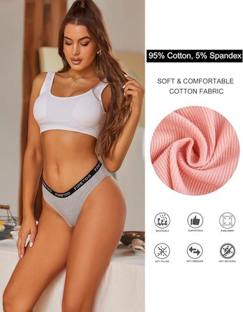 10 бавовняних трусиків FINETOO для жінок: дихаюча білизна, логотип, спортивні трусики, м'яка та сексуальна білизна, ремені для спорту, трусики-бікіні, набір з 10 шт., S