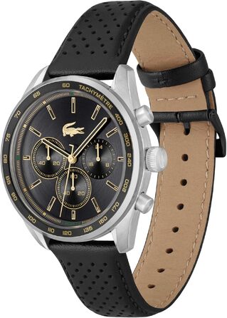 Чоловічий годинник Lacoste Chronograph Quartz колекції Boston зі шкіряним ремінцем (Black, Leather)
