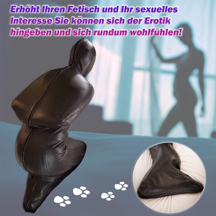 Комбінезон-сліп з штучної шкіри Ohyesbae Bondagesack 2XL, з фіксацією рук та колін, на блискавці, для жінок та чоловіків