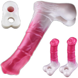 Силіконовий презерватив-накладка на пеніс ScreaAss з кільцями, реалістичний дизайн, червоний, L