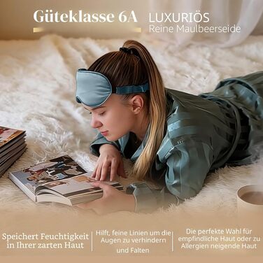 3D маска для сну ZIMASILK зі 100% натурального шовку mulberry (22 мом), регульована контурна маска з ефектом нульового тиску для довгих вій та нарощених вій, колір Blauer Dunst