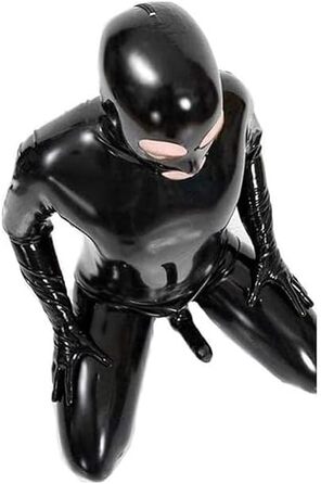 Чоловічий лаковий комбінезон-тіло з отвором для статевих органів, сексуальний, на блискавці, чорний, для косплею, Хелловін (L)