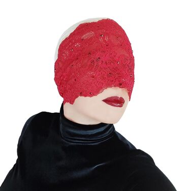 Елегантна червона мереживна маска для жінок з камінням - венеціанська маска з квітковим візерунком для маскарату, карнавалу, косплею, готичної вечірки та особливих подій. Червона (червоні стрази)