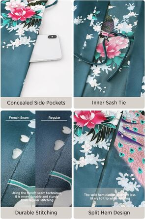 Халат жіночий BABEYOND з довгим рукавом, шовковий сатин, кімоно з принтом павича, довгий халат, піжама для вечірки, універсальний розмір, білий (універсальний розмір, чорно-синій)