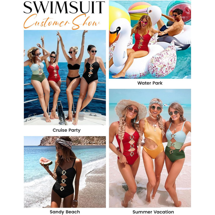Жіночий суцільний купальник UMIPUBO Monokini з рюшами, колірний блок, зелений XL