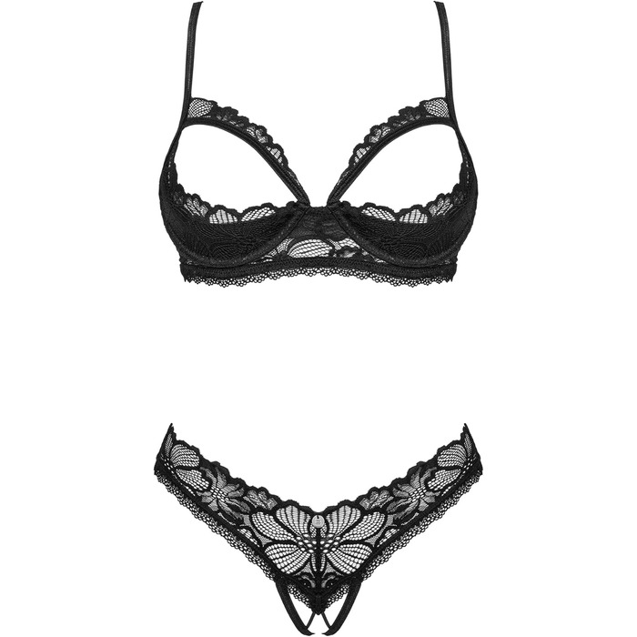 Сексуальний жіночий комплект білизни Selente Love & Fun: бюстгальтер, труси та шовкова маска для очей (XS-S, чорний мереживний)