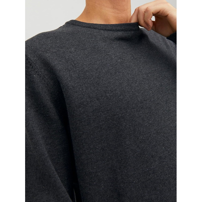 Чоловічий трикотажний джемпер Jack & Jones JJ Basic Knit Crew Neck Noos, темно-сірий меланж, розмір L