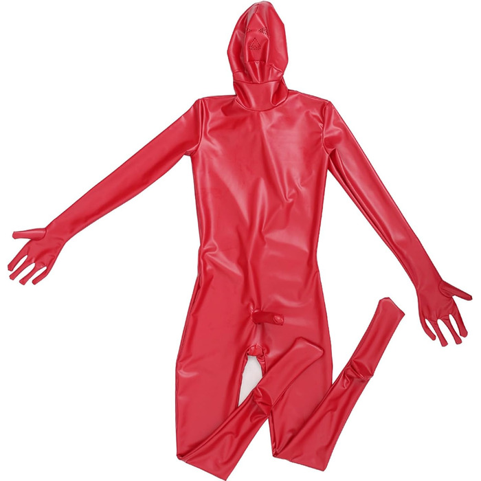Чоловічий комбінезон з латексу червоного кольору для вечірок та сценічних виступів
