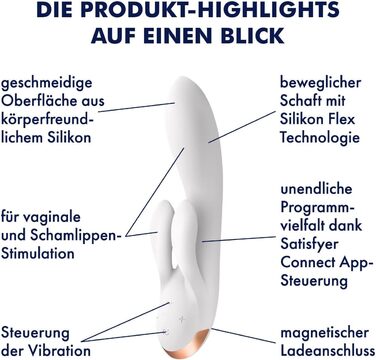 Вібратор Satisfyer Double Flex Connect з Bluetooth-додаток | Інтимні іграшки для жінок | Водонепроникний (IPX7) | Силікон преміум-якість | Заряджається | Один розмір (білий)