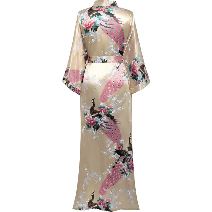 Халат жіночий BABEYOND з принтом павича, довгий, шовковий сатин, кімоно, для дому та відпочинку