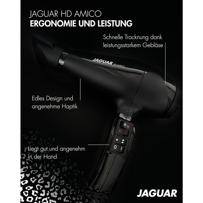 Професійний фен для волосся JAGUAR HD AMICO, 3 температурні та 2 швидкісні режими, кнопка холодного обдуву, кабель 2.8м, Made in Italy
