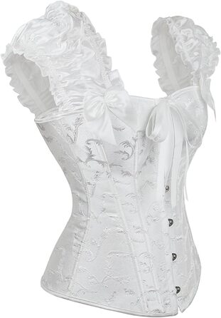 Корсет для жінок, корсет повномірного бюсту, топ-корсет готичний вінтажний, корсаж, бюстєль з бретелями, квітковий, з кісточками, повномірний, топ-корсет, ренесанс, шнурування, топ-корсет, білий, XL