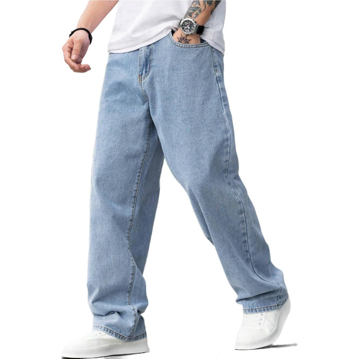 Чоловічі широкі джинси Baggy Y2K у стилі стрітвір, вінтажні вільні штани Loose Fit світло-блакитного кольору, розмір M