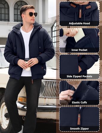 Чоловіча зимова куртка Voqeen з флісовою підкладкою, тепла стібана термокуртка з капюшоном, темно-синя, розмір L