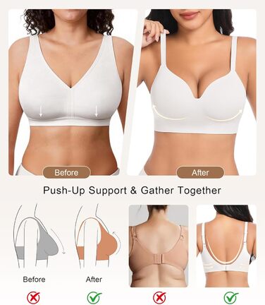 Натлоен ПУХ Up BH: Безкаркашний бюстгальтер для жінок з м'якою підтримкою, подвійний шар чашки, V-подібний виріз, надійний бюстгальтер (Білий, XXL)