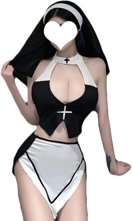 Костюм для косплею JasmyGirls: Костюм черниці, дівочий, з розрізом, для ролей, тематики Хелловін, готичний стиль (чорний двочастинний, X-Small - Medium)