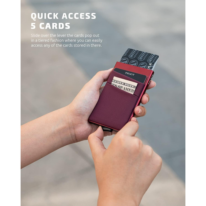 Чоловічий RFID/NFC картхолдер VULKIT — компактний шкіряний гаманець для 5-7 карток та купюр, колір винний