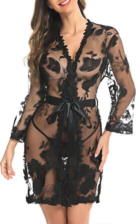 Кимоно Aranmei для жінок з мереживом, квітковий дизайн, babydoll, весільні аксесуари, мереживний халат, нічна сорочка, чорний колір