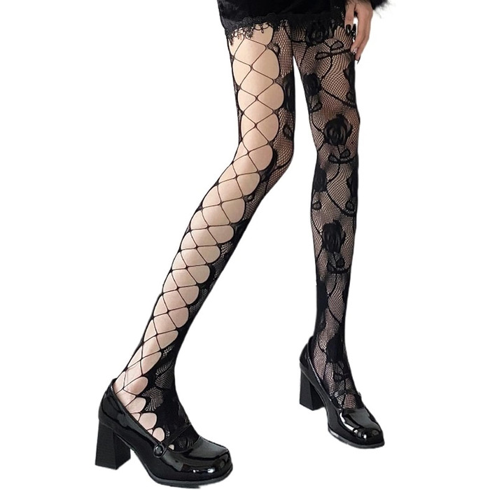 Чулки сітчасті ZGPjubilant 2 шт. для жінок, мереживна верхня частина, обтискаючі стегна, з силіконовими фіксаторами, overknee, чорний колір, універсальний розмір