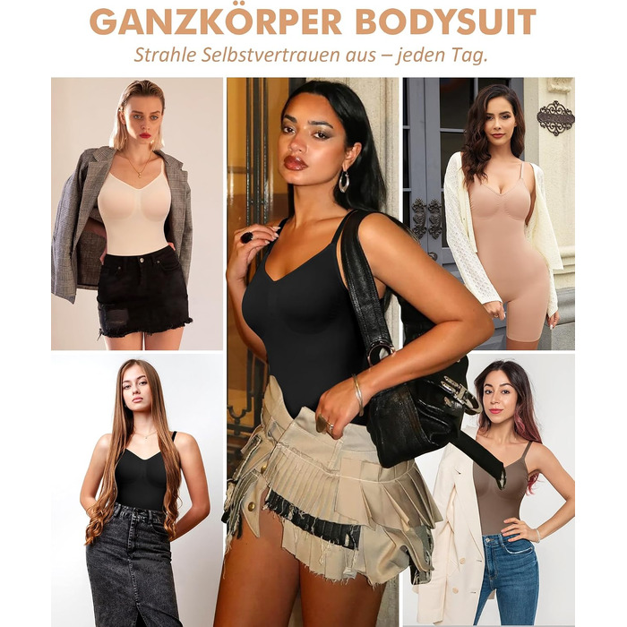 Коригуючий боді для жінок Werena Shapewear — безшовний утягуючий одяг для живота та стегон, формуючий боді-шорти з регульованими бретелями, чорний, розмір L