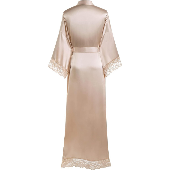 Халат жіночий довгий/короткий однотонний мереживний з рукавами з атласу, шовку, типу кімоно, для дому, літа, універсальний розмір, колір шампань