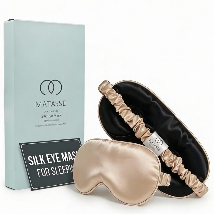 Шовкова маска для сну MATASSE 3D з натурального шовку mulberry 22 момме, анатомічна маска для очей для жінок та чоловіків, італійський дизайн, колір: шампань
