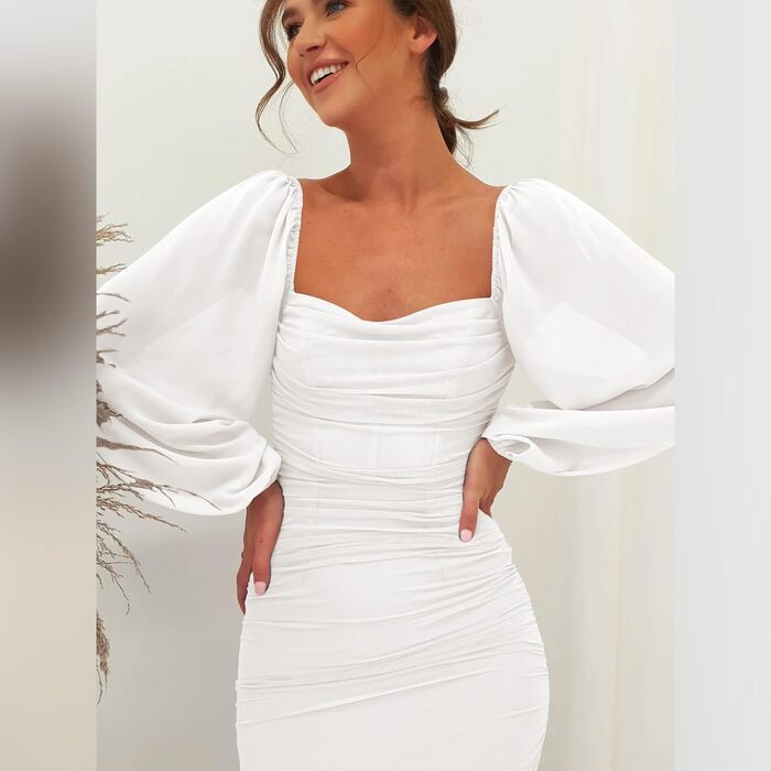 Сукня-боді Odizli жіноча елегантна міді з довгим рукавом, облягаюча, чорна (L, Білий)